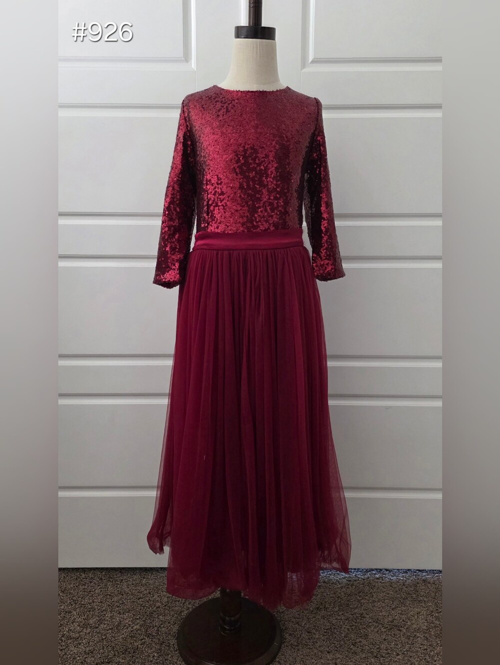 Burgundy Semi-Formal Dress With Sequin Bodice & Tulle Skirt